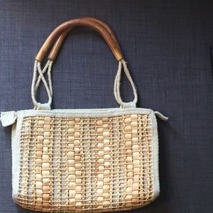 Vintage Saks Fifth Ave Woven Purse w/ Wood Handles